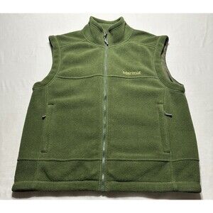Marmot Fleece Vest Green Polartec Full Zip Mens Medium Outdoor Pockets Hiking